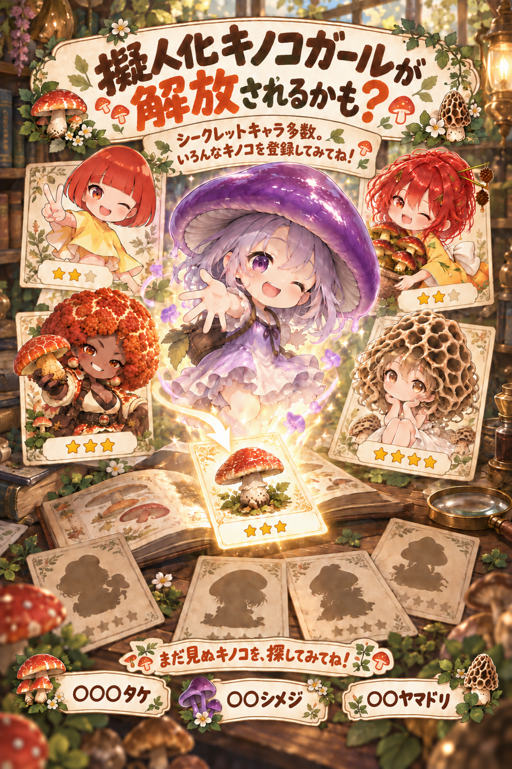 キノコを登録して擬人化ガールを解放する流れ